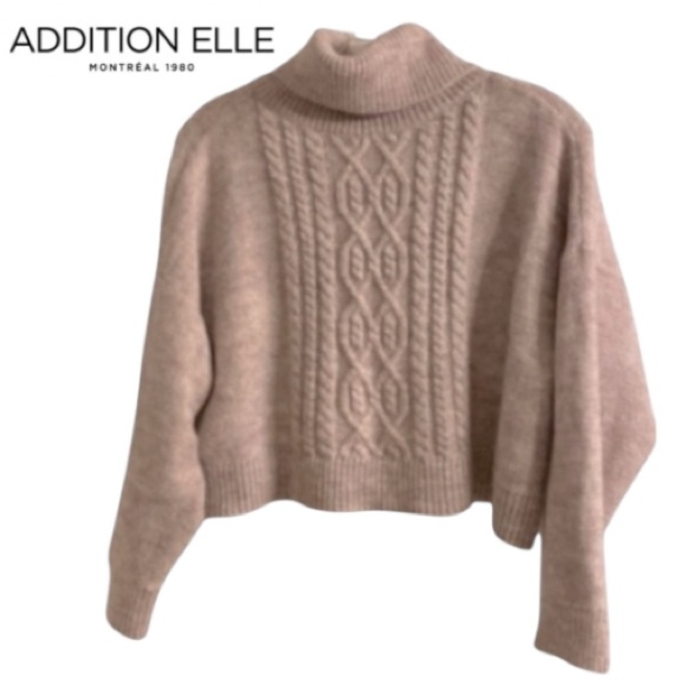 1X Addition Elle Cropped Knit Turtleneck with Cableknit Detail